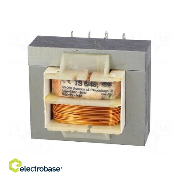 Transformer: mains | 6VA | 230VAC | 9V | 0.5A | Mounting: screw type image 3