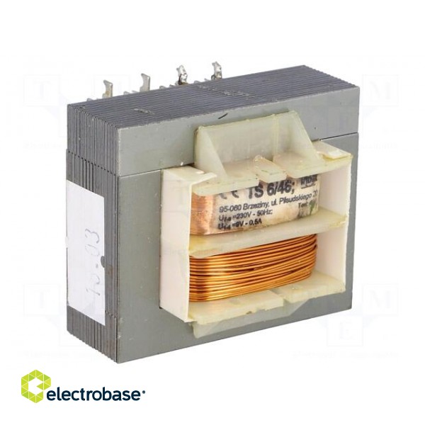 Transformer: mains | 6VA | 230VAC | 9V | 500mA | screw type | IP00 image 1