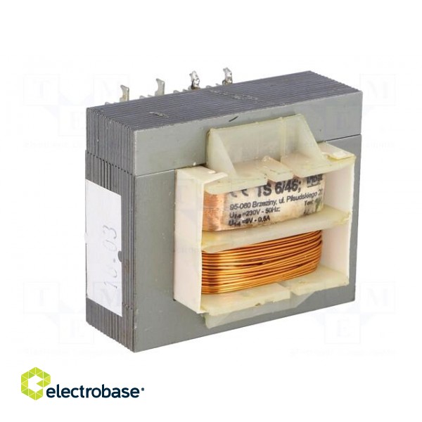 Transformer: mains | 6VA | 230VAC | 9V | 500mA | screw type | IP00 image 2