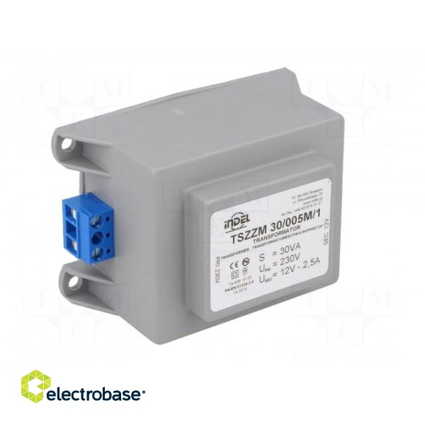 Transformer: encapsulated | 30VA | 230VAC | 12V | 2.5A | 600g | IP00 image 2