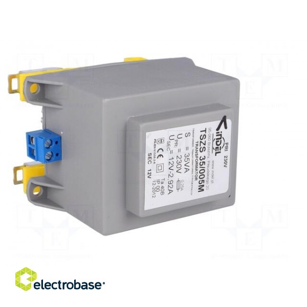 Transformer: encapsulated | 35VA | 230VAC | 12V | 2.92A | Mounting: DIN image 2