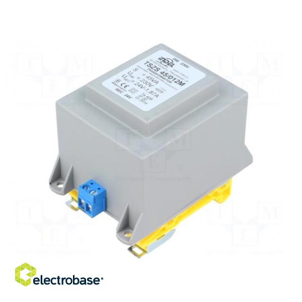 Transformer: encapsulated | 45VA | 230VAC | 24V | 1875mA | Mounting: DIN image 1