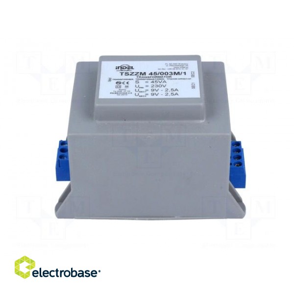 Transformer: encapsulated | 45VA | 230VAC | 9V | 9V | 2.5A | screw type image 3