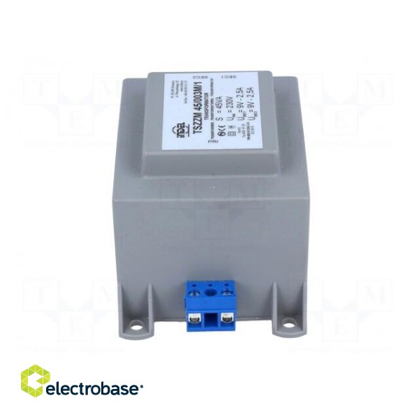 Transformer: encapsulated | 45VA | 230VAC | 9V | 9V | 2.5A | screw type image 9