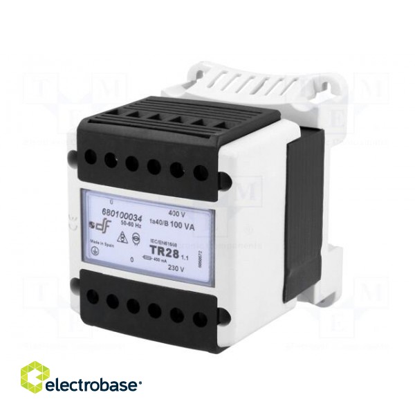 Transformer: safety | 100VA | 400VAC | 230V | Mounting: DIN image 1