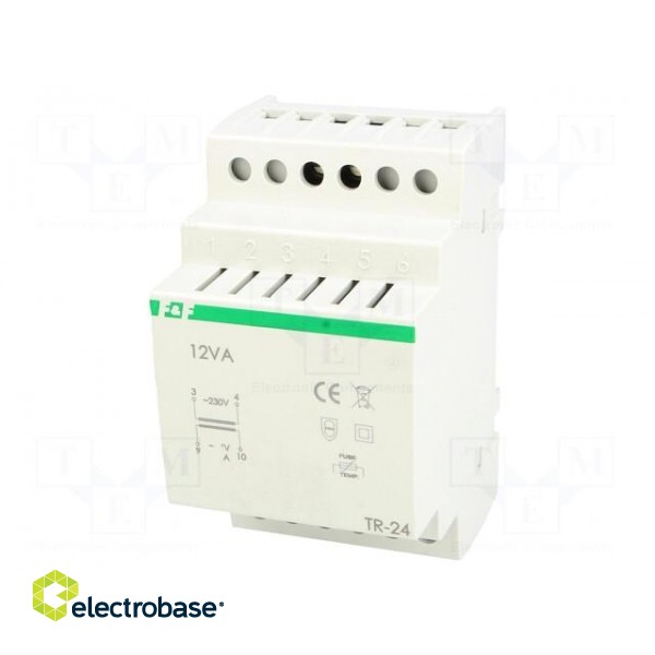 Transformer: mains | 12VA | 230VAC | 24V | 0.5A | Mounting: DIN | 310g image 1