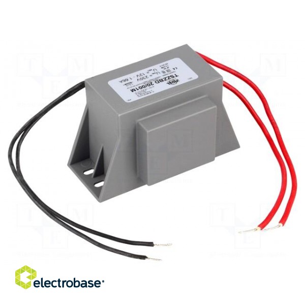 Transformer: mains | 20VA | 230VAC | 12V | 1.66A | Leads: 200mm leads