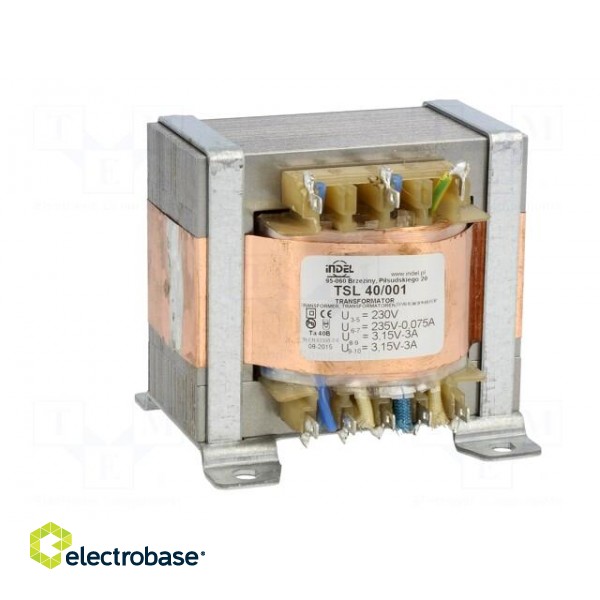 Transformer: mains | 230VAC | 235V | 3.15V | 3.15V | 0.075A | 3A | 3A image 2