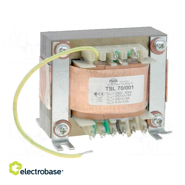 Transformer: mains | 230VAC | 250V | 20V | 6.3V | 0.18A | 0.18A | 3.5A