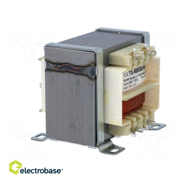 Transformer: mains | 40VA | 230VAC | 12V | 3.3A | Leads: solder lugs image 9