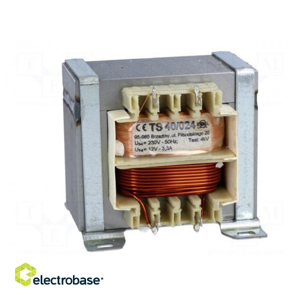 Transformer: mains | 40VA | 230VAC | 12V | 3.3A | Leads: solder lugs image 2