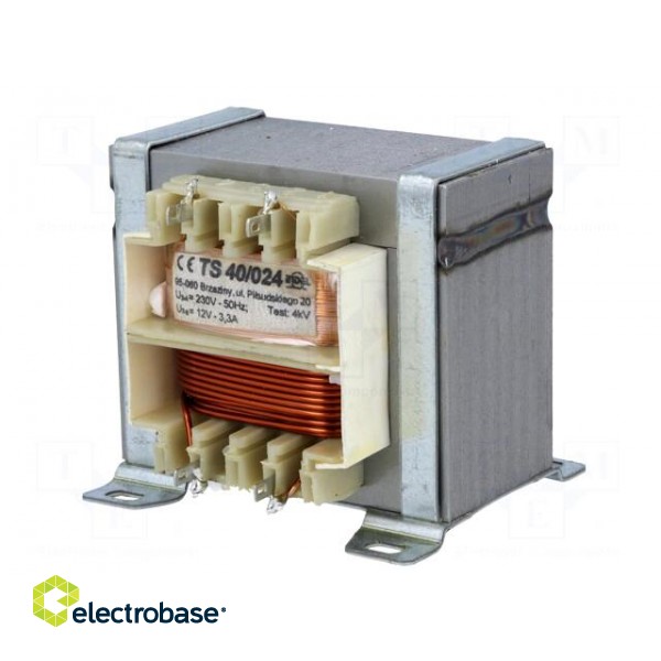 Transformer: mains | 40VA | 230VAC | 12V | 3.3A | Leads: solder lugs image 3