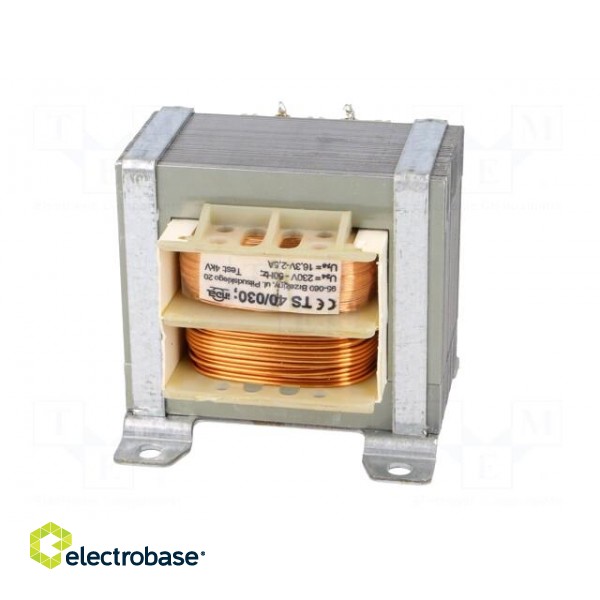 Transformer: mains | 40VA | 230VAC | 16.3V | 2.5A | Leads: solder lugs image 3