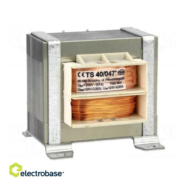 Transformer: mains | 40VA | 230VAC | 24V | 24V | 850mA | 850mA | screw type image 1