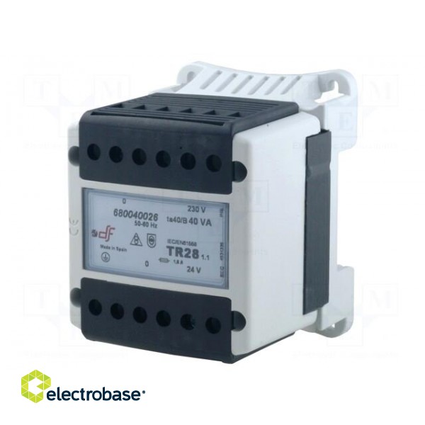 Transformer: mains | 40VA | 230VAC | 24V | IP20 | Mounting: DIN | 1.17kg