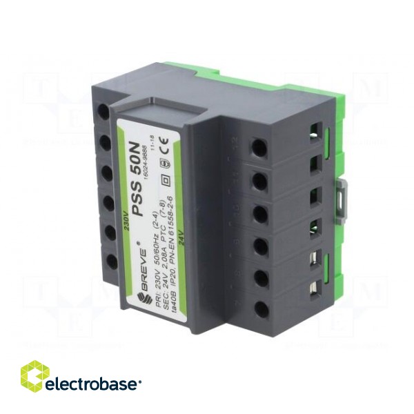 Transformer: mains | 50VA | 230VAC | 24V | IP30 | Mounting: DIN фото 2