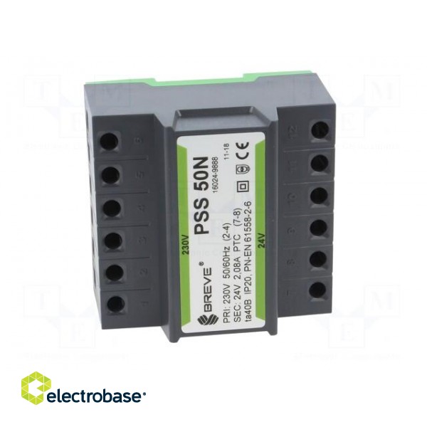 Transformer: mains | 50VA | 230VAC | 24V | IP30 | Mounting: DIN image 9