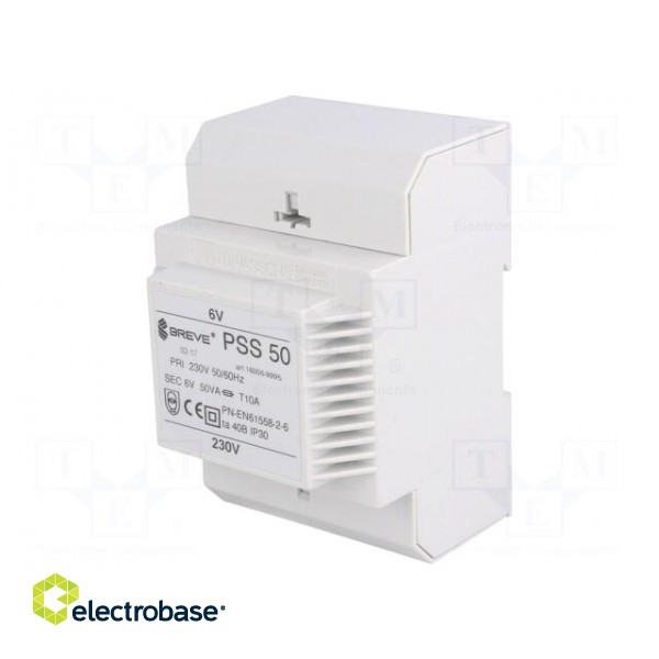 Transformer: mains | 50VA | 230VAC | 6V | Leads: terminal block | IP30 image 1