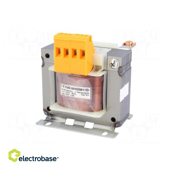 Transformer: mains | 60VA | 230VAC | 24V | Leads: terminal block | 1kg image 2