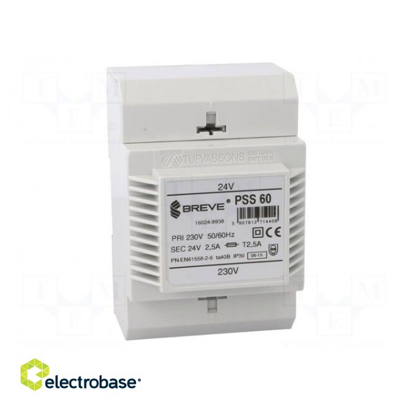 Transformer: mains | 60VA | 230VAC | 24V | IP30 | Mounting: DIN | 1.1kg image 9