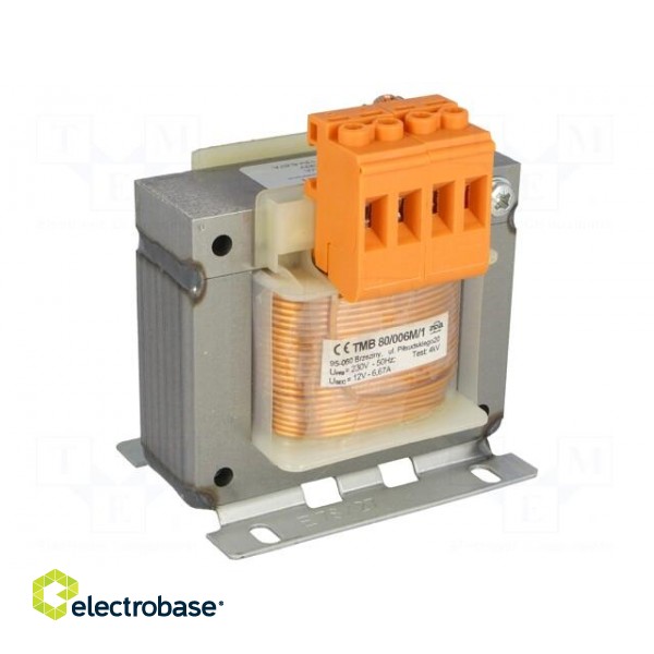 Transformer: mains | 80VA | 230VAC | 12V | Leads: terminal block | 1.2kg paveikslėlis 1