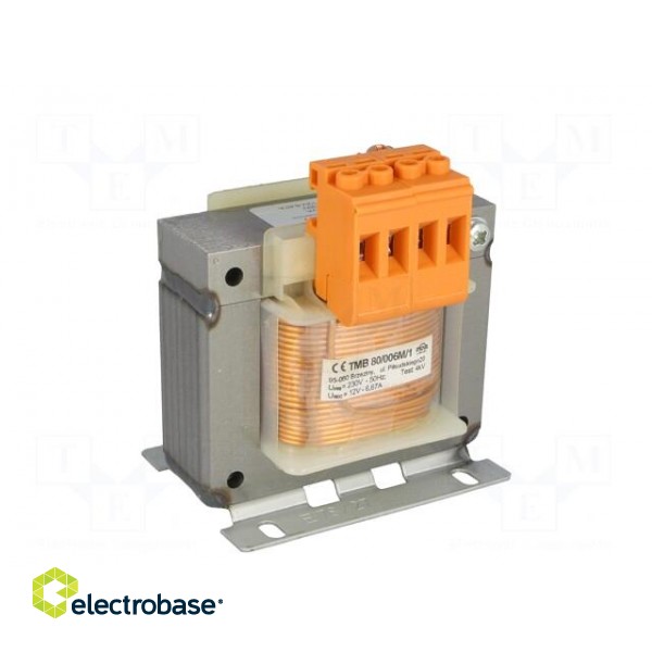 Transformer: mains | 80VA | 230VAC | 12V | Leads: terminal block | 1.2kg paveikslėlis 2