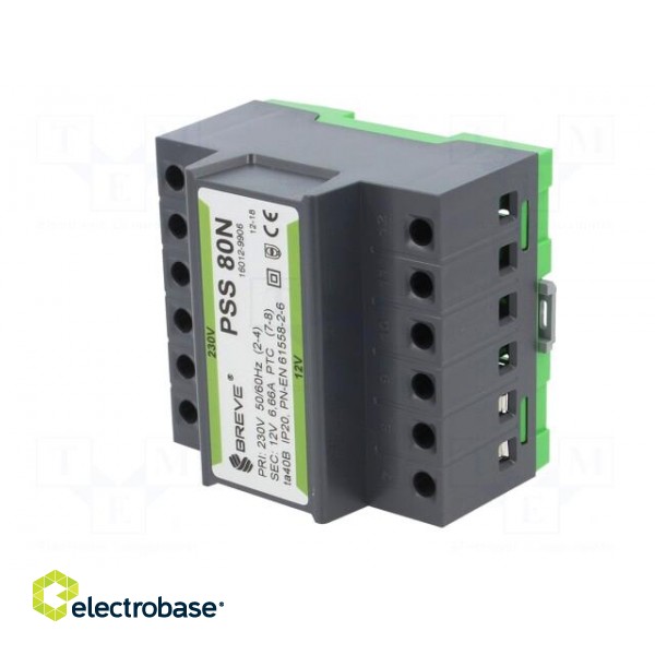 Transformer: mains | 80VA | 230VAC | 12V | IP30 | Mounting: DIN image 2