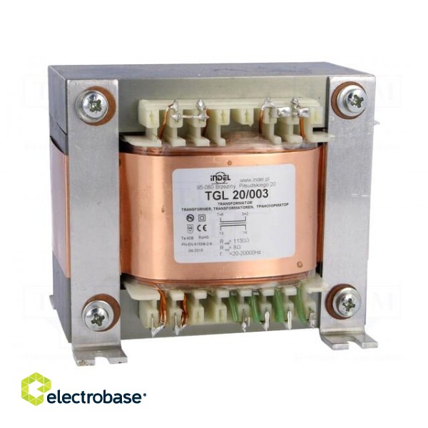 Transformer: speaker | 20VA | Sec.winding imped: 8Ω | 0.02÷20kHz paveikslėlis 1