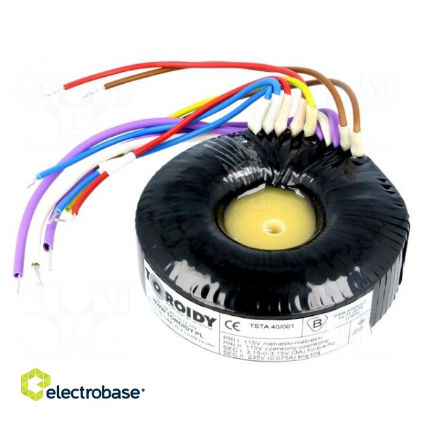 Transformer: toroidal audio | 40VA | 115/115VAC | 235V | 3.15÷3.15V