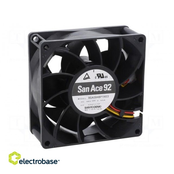 Fan: DC | axial | 48VDC | 92x92x38mm | 240m3/h | 63dBA | ball bearing image 1