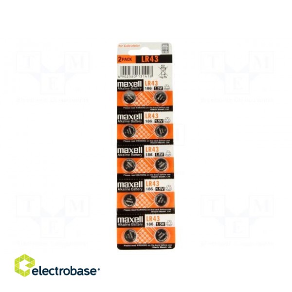 Battery: alkaline | 1.5V | LR43,R1142,coin | Batt.no: 10 | Ø11.6x4.2mm