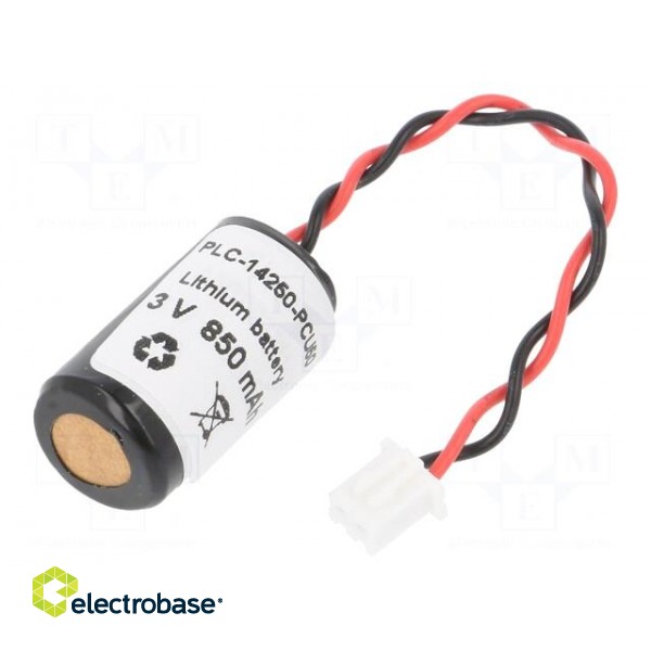 Battery: lithium | 3V | 1/2AA,1/2R6 | connectors | Ø14.5x26mm | 850mAh