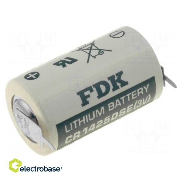 Battery: lithium | 3V | 1/2AA | 2pin,for PCB | Ø14.5x25mm | 850mAh