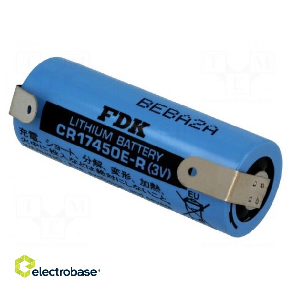 Battery: lithium | 3V | 4/5A,CR8L | soldering lugs | Ø17x45mm | 2400mAh