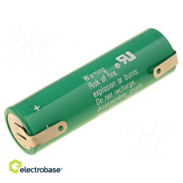 Battery: lithium | 3V | AA | soldering lugs | Ø14.7x50mm | 2000mAh