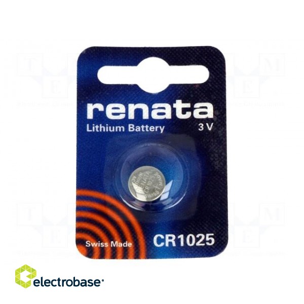 Battery: lithium | 3V | CR1025,coin | Batt.no: 1 | Ø10x2.5mm | 30mAh