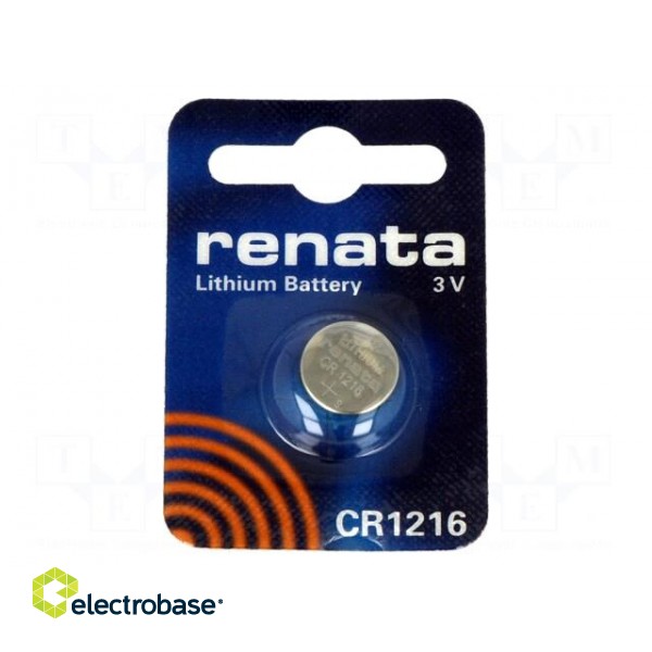 Battery: lithium | 3V | CR1216,coin | Batt.no: 1 | Ø12.5x1.6mm | 30mAh