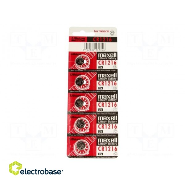 Battery: lithium | 3V | CR1216,coin | Batt.no: 5 | Ø12x1.6mm