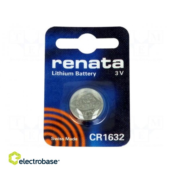 Battery: lithium | 3V | CR1632,coin | Batt.no: 1 | Ø16x3.2mm | 125mAh