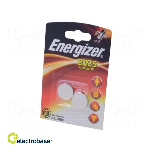Battery: lithium | 3V | CR2025,coin | 165mAh | non-rechargeable | 2pcs.