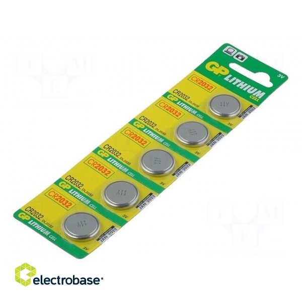 Battery: lithium | 3V | CR2032,coin | 220mAh | non-rechargeable | 5pcs.