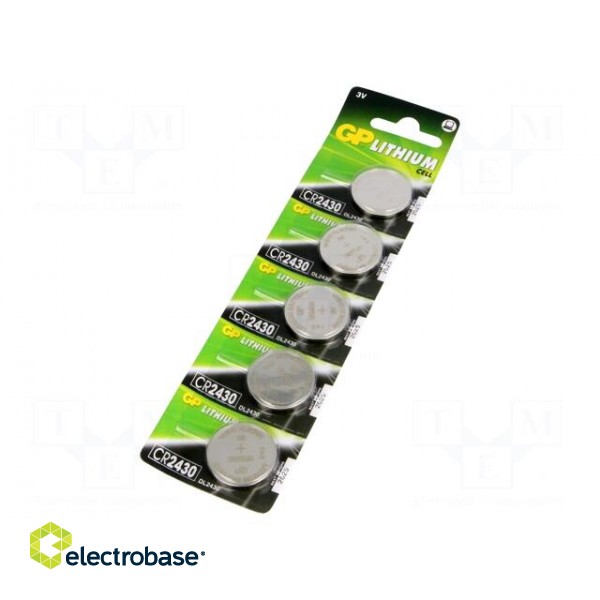 Battery: lithium | 3V | CR2430,coin | Batt.no: 5 | Ø24x3mm | 270mAh