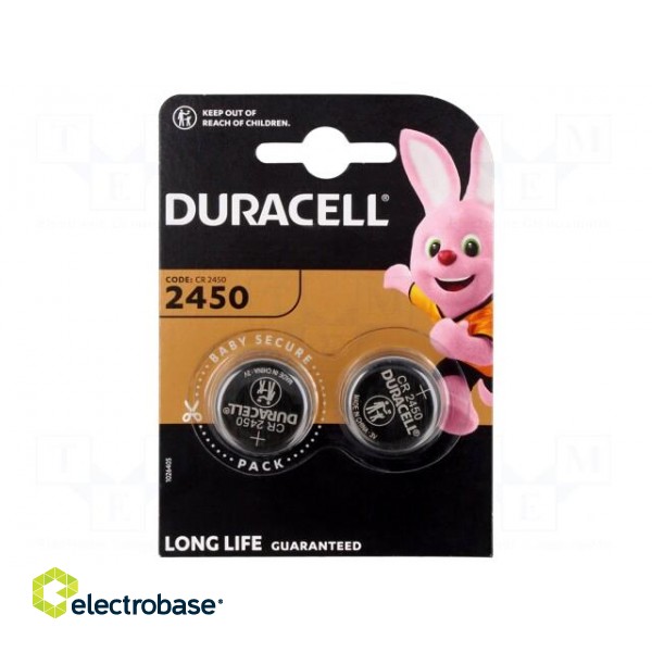 Battery: lithium | CR2450,coin | 3V | non-rechargeable | Ø24x5mm