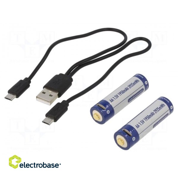 Re-battery: Li-Ion | 14500,AA | 1.5V | 1950mAh | Ø14.2x50.2mm | 2pcs. image 1