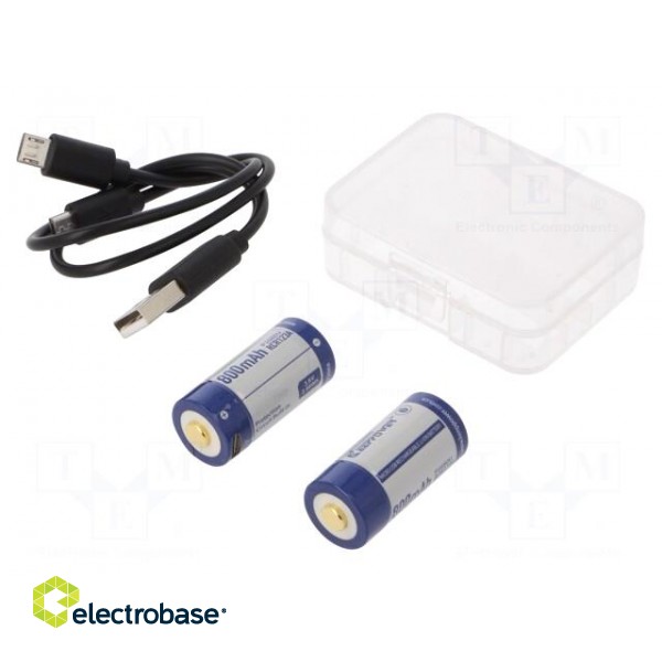 Re-battery: Li-Ion | 16340 | 3.6V | 800mAh | Ø16.7x36mm | Kit: USB cable