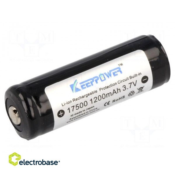 Re-battery: Li-Ion | 17500,4/5A | 3.7V | 1200mAh | Ø17x53mm