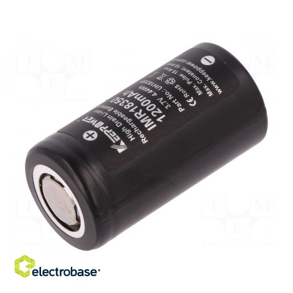 Re-battery: Li-Ion | 18350 | 3.7V | 1200mAh | Ø18.3x35mm | 10A