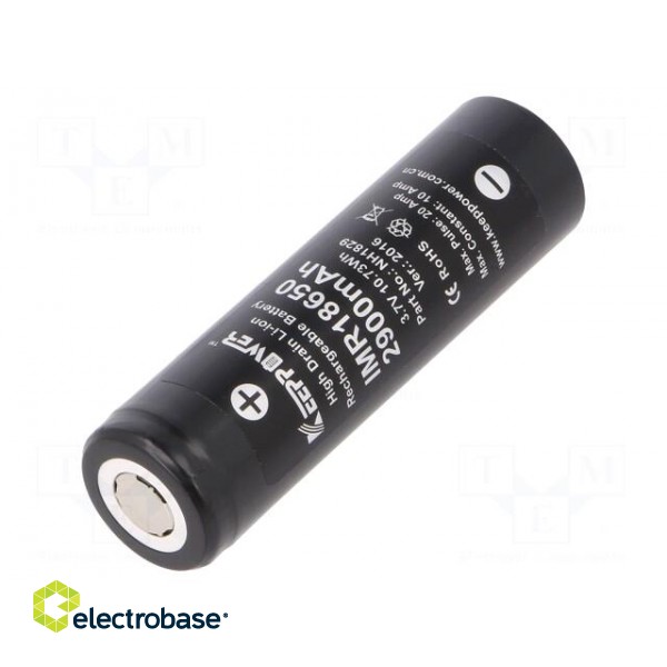 Re-battery: Li-Ion | 18650,MR18650 | 3.7V | 2800mAh | Ø18.5x66mm | 10A