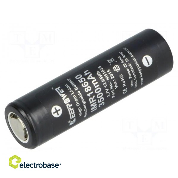 Re-battery: Li-Ion | 18650,MR18650 | 3.7V | 3500mAh | Ø18.5x66.5mm