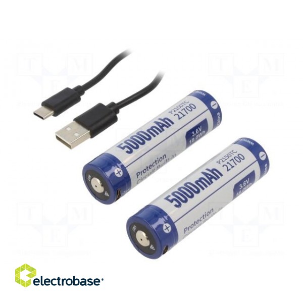Re-battery: Li-Ion | 21700 | 3.6V | 5000mAh | Ø21.4x76.7mm | 2pcs. image 1